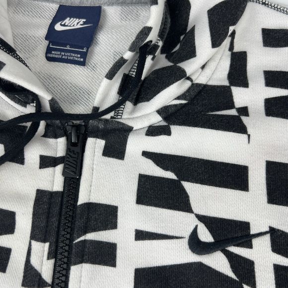 Nike Vtg‎ Swoosh Hoodie Sz L Black White All Over Print Full Zip Y2K Blue Tag - Picture 10 of 14